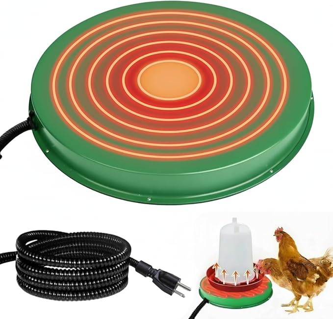 2 Pack Chicken Water Heater for Winter, 125W Poultry Waterer Heated Base 31.4cm / 12.4in, Freeze-Proof Thermostat Deicer for Metal or Plastic Chicken Drinkers 1–5 Gallon,