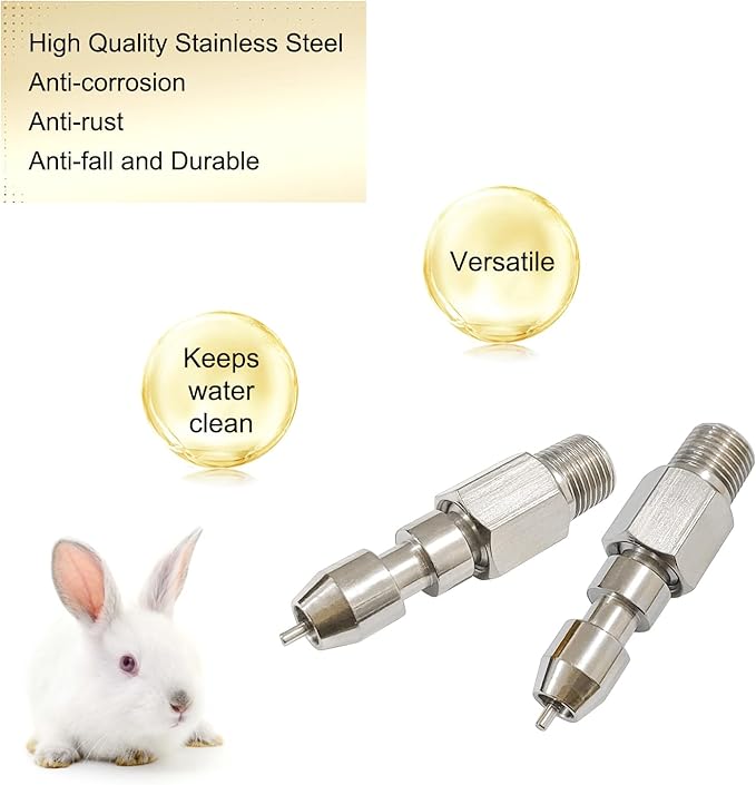 Stainless Steel Rabbit Water Nipples Metal Feeder Automatic Watering System Kit for Guinea Pigs Ferrets and Other Rodent Small Animals (6PCS)