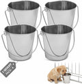 Flat Sided Stainless Steel Bucket, 1 Quart (0.25 Gallon) Hanging Feeding Pail for Small Dogs Cats Birds, Fits Kennels Cages Compatible, Heavy Duty Food & Water Feed, Silver Buckets 4 Pack