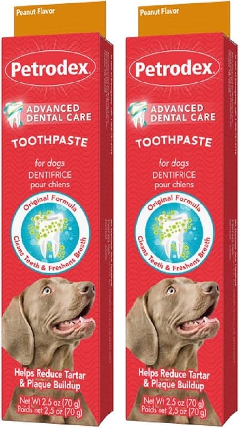 Petrodex Toothpaste for Dogs and Puppies,Cleans Teeth and Fights Bad Breath,Reduces Plaque-and Tartar Formation,Enzymatic Toothpaste,Peanut Flavor,2.5oz,(Pack of 2)