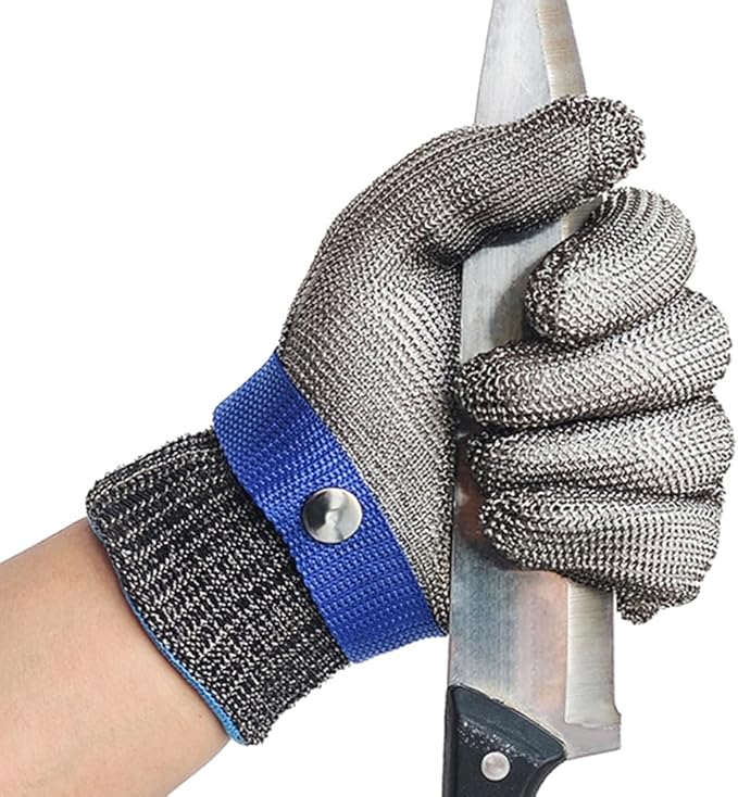 SMONT A9 Cut Resistant Gloves, Stainless Steel Metal Mesh Cut Glove for Oyster Shucking Butcher Mandolin Whittling Meat Fish Cutting Wood Carving Knife Proof M