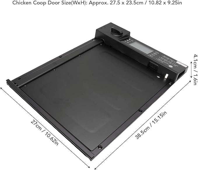 Automatic Chicken Coop Door, Solar Powered Electric Chicken Door with Remote Control, Light Sensor, Reminder Timer, Anti Pinch, Rechargeable, Aluminum Alloy