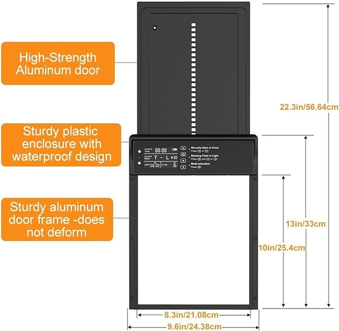 Waterproof Aluminum Alloy Solar Chicken House Door, Automatic Solar Chicken Coop Door Timer Light Sensor, Adjustable for 4-12V Poultry House