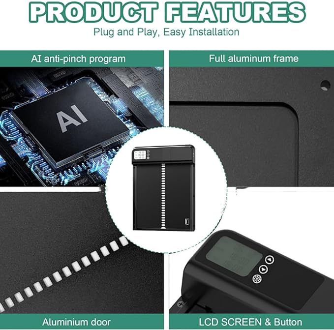 Anti-Pinch Sensor Chicken House Door,Solar Timer Chicken House Door,Programmable With Button,3 Aa Battery,With Solar Panel And Remote Control Coop Door,328 * 244 * 50mm