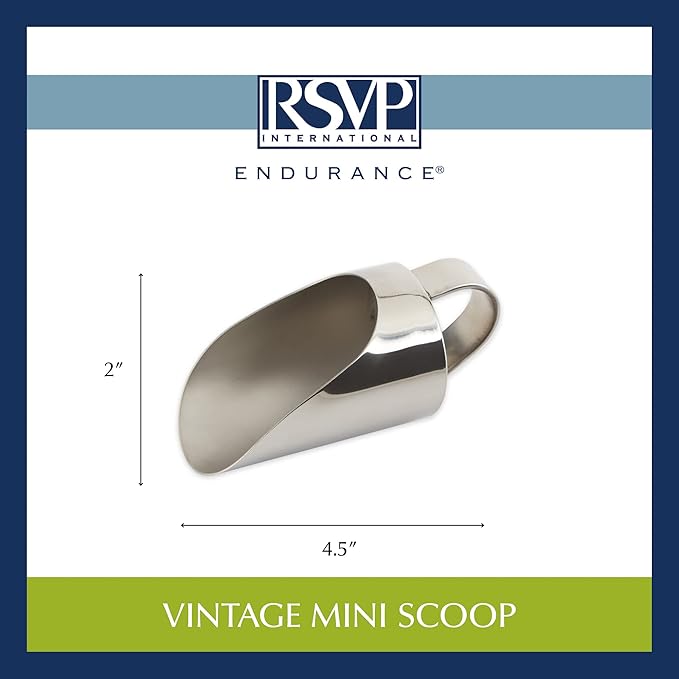 RSVP International Endurance Kitchen Collection Measuring Tools, Dishwasher Safe, Vintage Mini Scoop, Stainless Steel