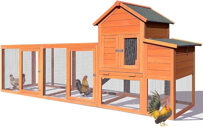 123" Large Wooden Chicken Coop with Run for 4–6 Chickens, Outdoor Hen House with Nesting Box, Sliding Tray, Ramp and Lockable Doors, Weather-Resistant Poultry Enclosure for Backyard, Farm,Natural
