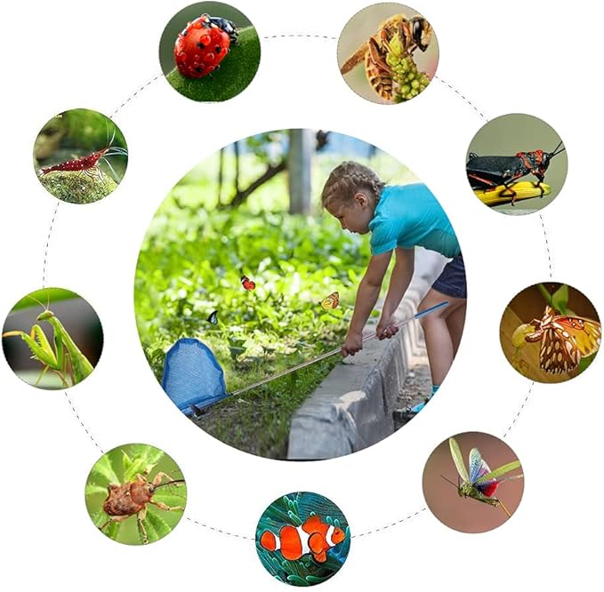 Kids Telescopic Butterfly Fishing Nets Perfect Outdoor Tools Colorful for Catching Insects Bugs Fish Ladybird Caterpillar Nets Extendable 34" Inch and Anti Slip Grip