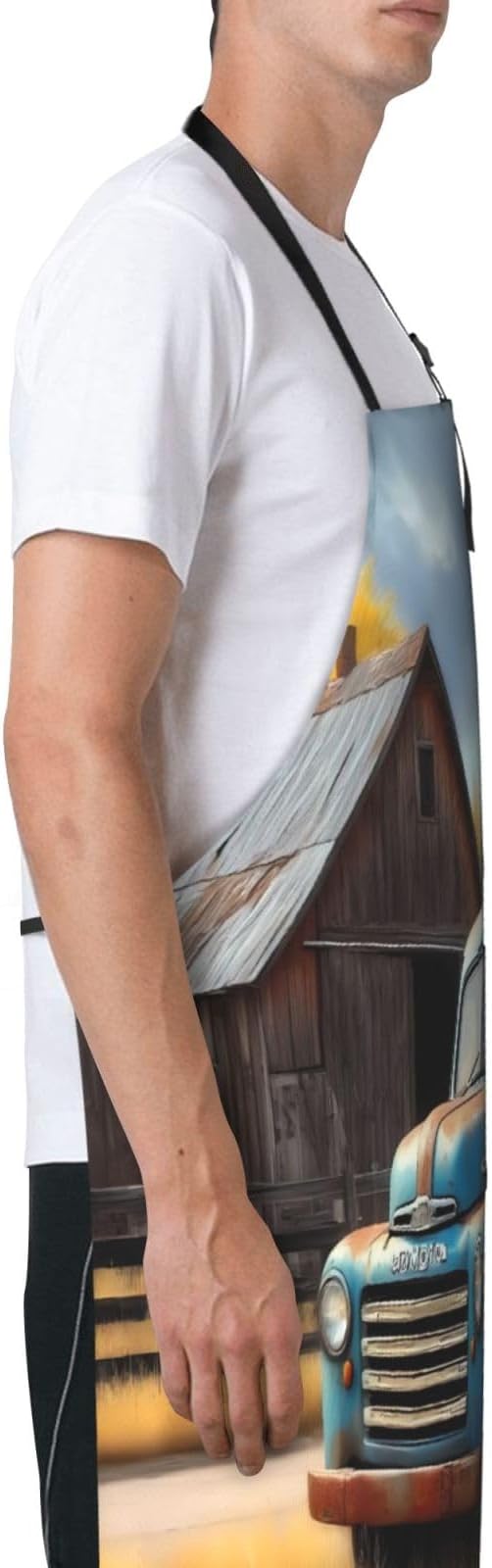 Vintage Truck Farm Scene For Waterproof Adjustable Adult Apron With Pockets For Men And Women Cooking, Painting