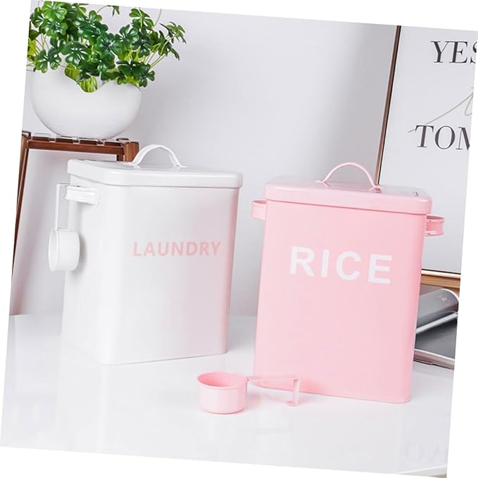 Iron Pet Food Storage Container with Airtight Seal and Measuring Cup, Pink Metal Dog and Cat Food Barrel for Household Grain Storage, Moisture-proof Pet Supply Bin for Home Use