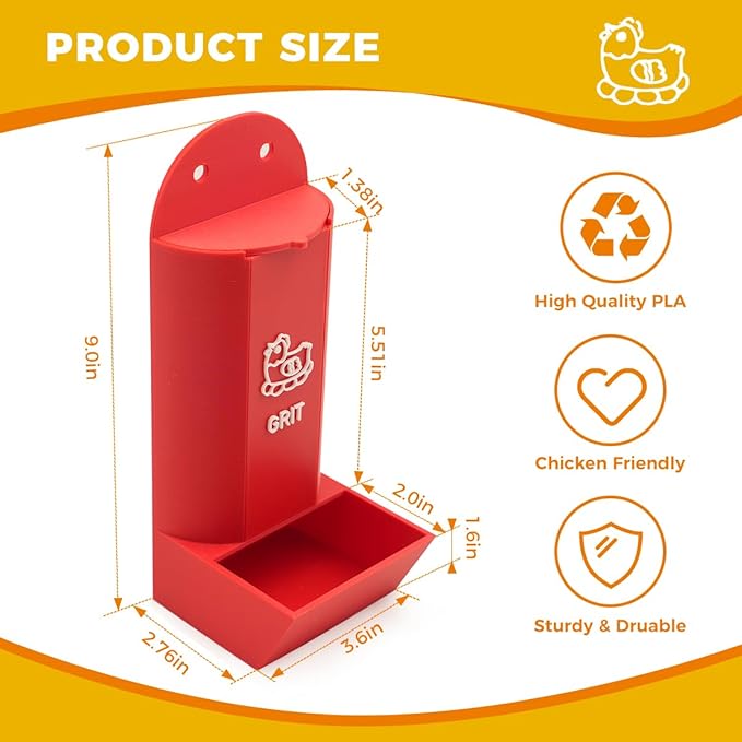 Chicken Oyster Shell and Grit Feeder, Gonoce Automatic Hanging Chicken Feeder, Coop Accessories (Red&Black, Medium)