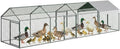 Metal Chicken Coop, 160" x40" x40" Large Chicken Run with 3 Doors, Outdoor Hen House for Yard with Waterproof and Anti-UV Cover, Walk in Poultry Cage for Rabbit Duck Goose, Silver