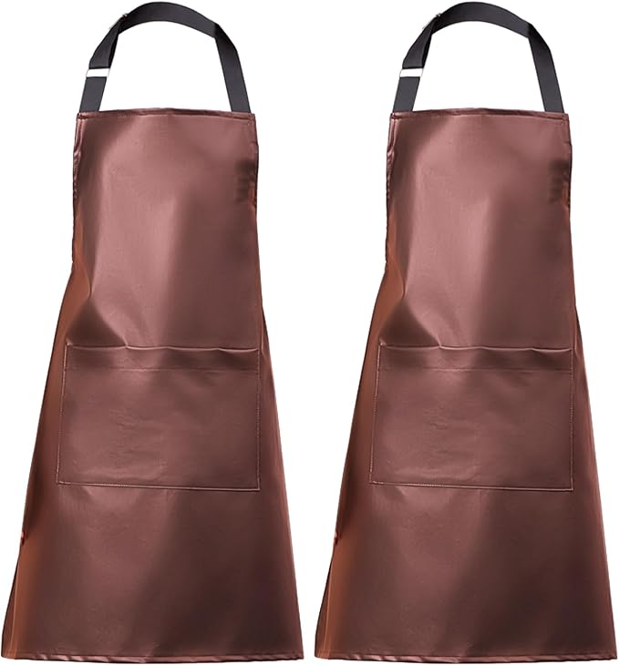 eywlwaar PU Waterproof Apron with One Big Pocket Adjustable Oil Proof Apron for Kitchen Dishwashing Cooking 29.92"x 26.77"