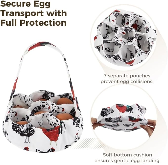 Mini Egg Basket Set of 2 with 7 Pockets, Canvas Egg Carrier for Chickens, Ducks, and Geese, Farmhouse Storage Solution