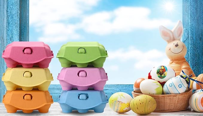 60 Pcs Egg Cartons Half Dozen, Colorful Paper Pulp Cute Egg Basket Storage Container Holder, Easter Valentine Lover Gift Chicken Eggs Crate with Labels, Hold Up to 6 Huevos with label stickers