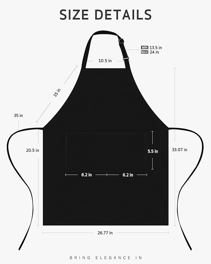 Syntus Adjustable Bib Apron with 2 Pockets Cooking Kitchen Aprons for Women Men Chef