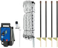 Premier 1 VersaNet® Plus, 20"H x 100'L Electric Garden Fence Starter Kit | 2" Strand Spacing at Bottom Keeps Varmints Out | Includes: Solar Energizer, FiberTuff™ Support Posts and Tester | White/Black