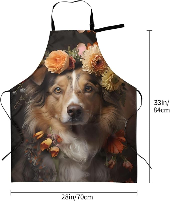 Dogs and Roses Heavy Duty Waterproof Apron with Pockets for AdultsResistant Grilling, Gardening, Painting
