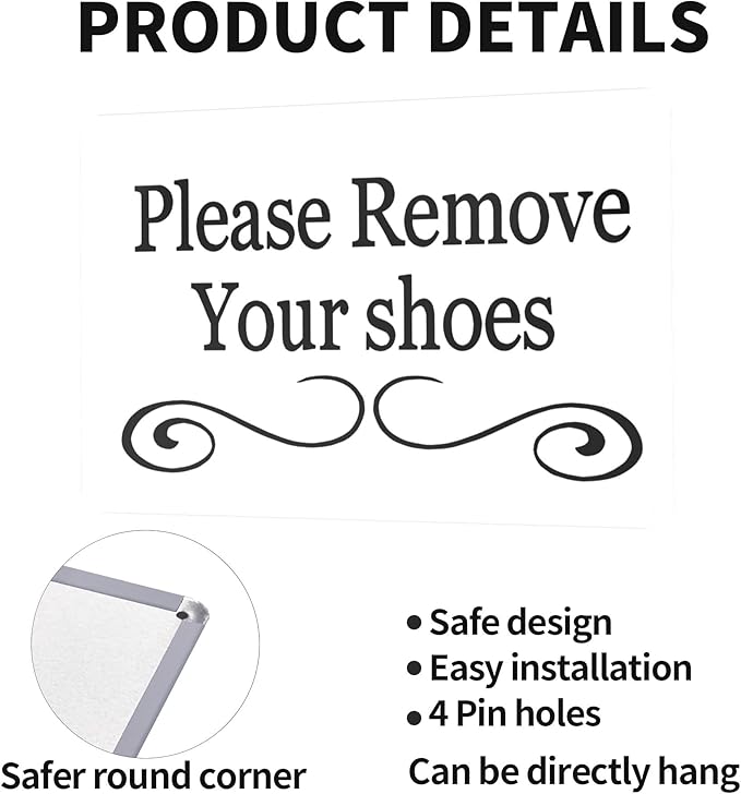 Wall Decor Please Remove Your Shoes White Metal Sign,vintage Take Off Shoes Sign For Entryway Doorway Home Park Entrance 8 X 12 Inch