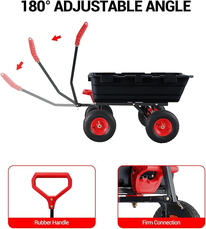 Garden Dump Cart 900 LB Heavy Duty,10" Pneumatic Tires & 180° Adjustable Handle with Quick Release, Utility Yard Wagon for Farm and Outdoor Use