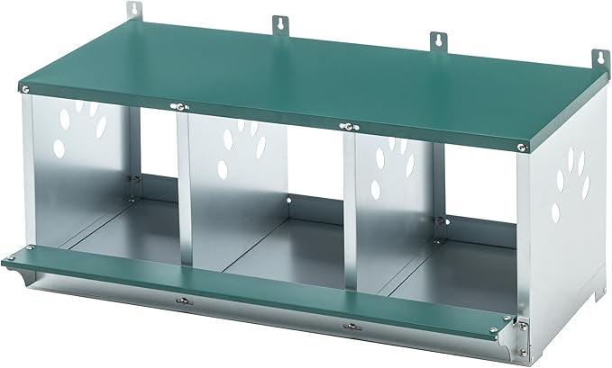 3 Compartment Metal Nesting Box for Chickens, Galvanized Steel Roll Away Egg Laying Box with Ventilation Holes, Easy Wall Mount or Connectable, Green Heavy Duty Hen Nest for Coop