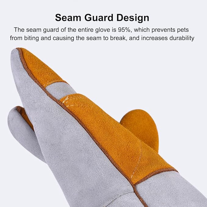 Animal Handling Gloves Bite Proof Scratch Leather Pet Gloves for Cat Dog Bird Snake Handling Veterinarians Groomers Zoo Workers Gray Yellow 23.6 Inches (60cm gray color plus yellow trough to thicken)