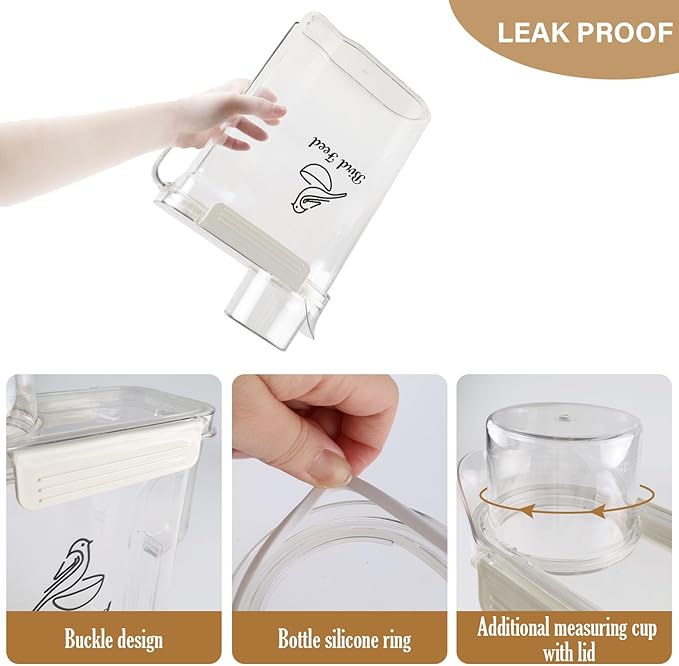 Bird Seed Storage Container,5L Large Capacity Pet Food Storage Containers with Handle,Airtight Wild Bird Seed Dispenser-for PetBirds Parakeets Finches Food Mealworms Storage/BPA Free-Clear