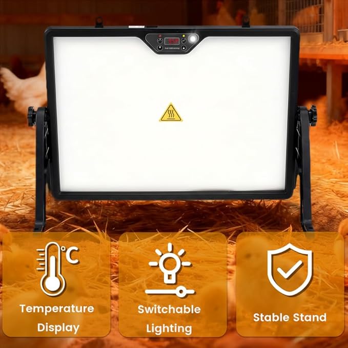 HIRALIY Chicken Coop Heater, 180W Dual-Sided Heating Panel with Adjustable Temperature & Cycle Mode, Rotatable Brooder Plate for Chicks Winter Poultry Ducks & Small Pets