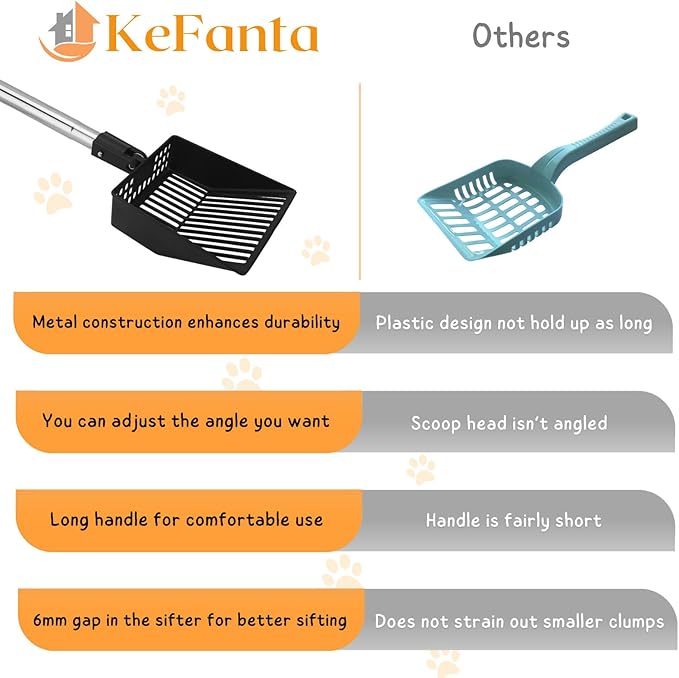 KeFanta Cat Litter Scoop, 41in Metal Kitty Poop Scooper, Heavy Duty Stainless Steel Sifting Shovel with Long Handle for Chicken Coop