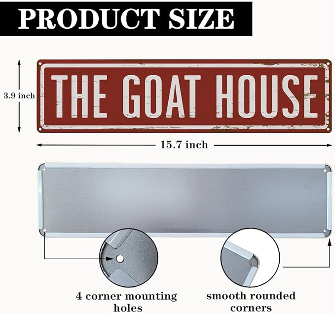 Rustic Goats House Metal Sign, Funny Goat House signs, Retro Metal Tin Sign, Wall Decor Art, Farmhouse Decor, Goat Pen Decor, Backyard Goats Gift 15.8x4 Inch