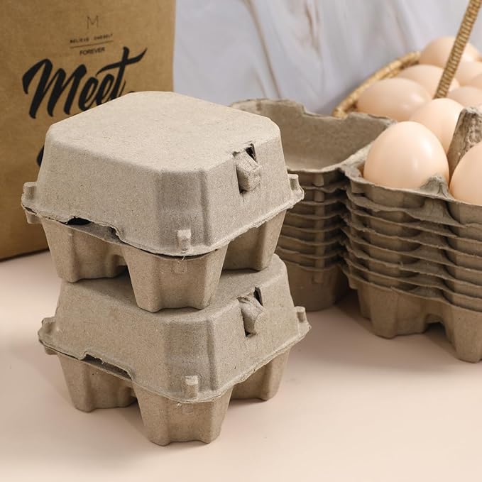 IMIKEYA Paper Egg Cartons for Chicken Eggs,10pcs Egg Tray Holder Pulp Fiber Egg Box Containers Holds 4 Count Eggs Market Travel Egg Storage Case
