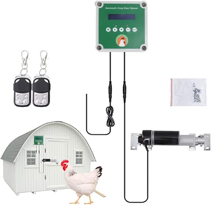 Automatic Chicken Coop Door Opener, Electric Poultry Swing Door Opener Accessories with Timer and Light Sensor, Linear Actuators Electric Poultry House Door Motor Kit 100 to 240V (US Plug)