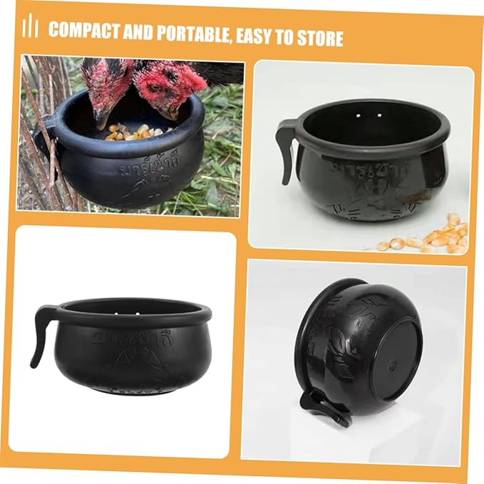 HANABASS Poultry Feeding Cup Rubber Chicken Water Drinker Hanging Bowl for Gamecock and Domestic Birds 5.5X4.5X2.4 Inches Set of 2