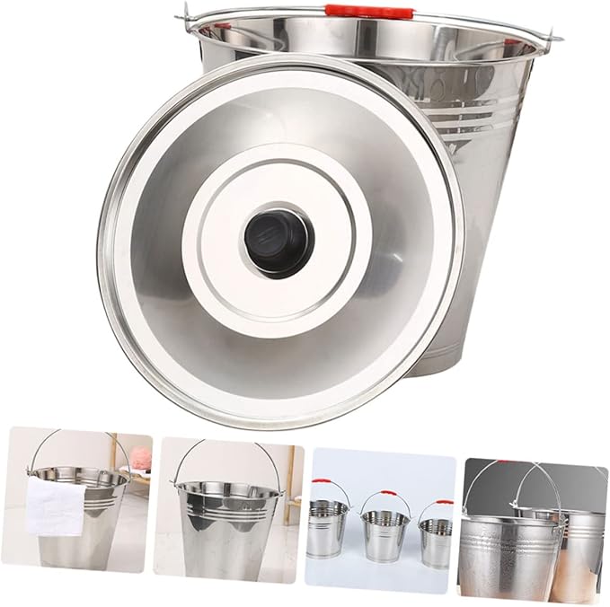 BESTOYARD Capacity Stainless Steel Water Bucket Lid Multifunctional Milk Container for and More Heavy-Duty Portable Design for Farm Home and Outdoor Use