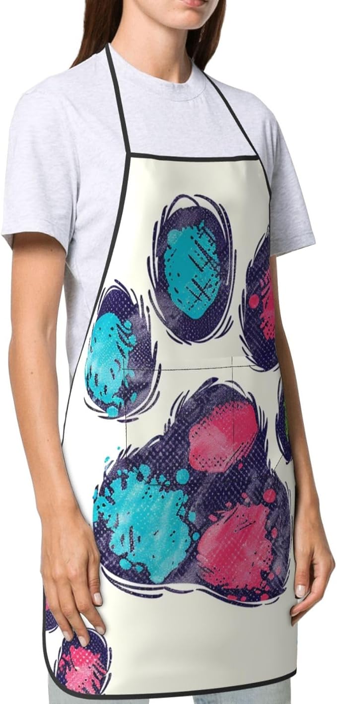Cute Colorful Dog Paw Printed Unisex Bib Aprons BBQ Cooking Kitchen Aprons for Women Men Chef