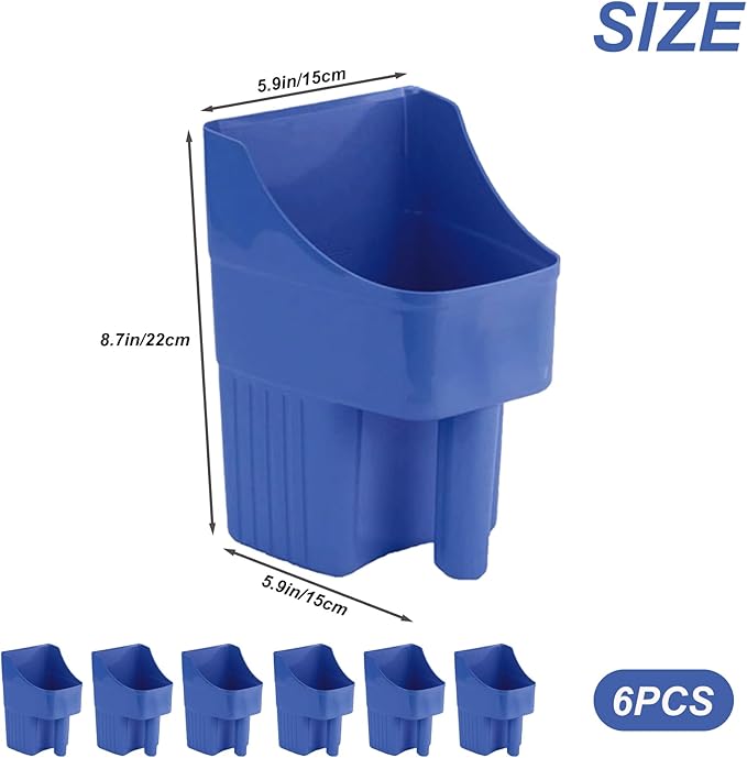 6 Pcs Plastic Enclosed Feed Scoop for Livestock Heavy Duty Grain Scoop 2 Quart Large Stackable for Horse Goat Dog Animal Ranchers Farmers (Blue)