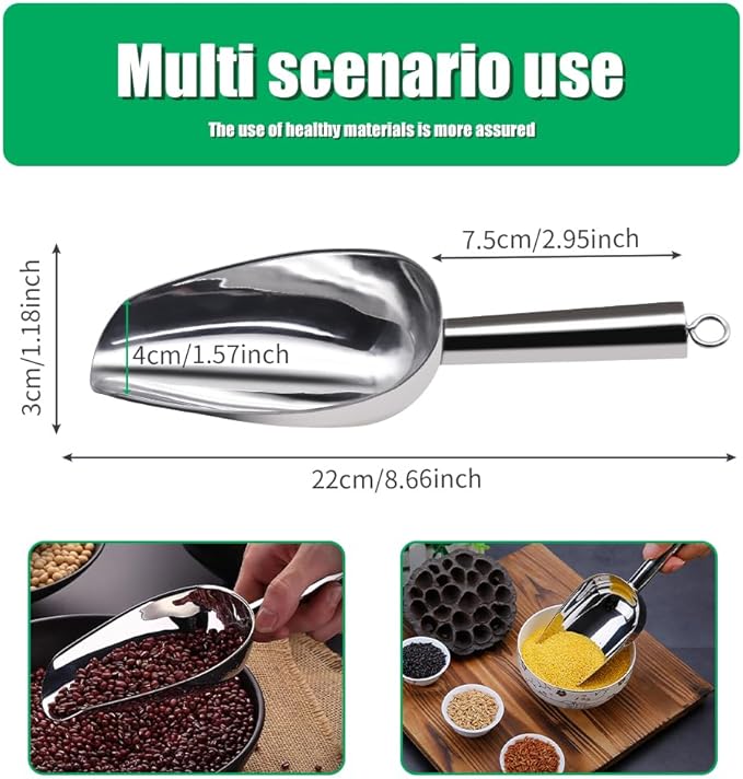 Ice Scoop for Freezer Stainless Steel bean Flour Utility Scooper for Ice Maker Kitchen Bar Party Wedding, Heavy Duty, Dishwasher Safe 6 OZ Utility Flour Scoop (Straight Handle-1pc)