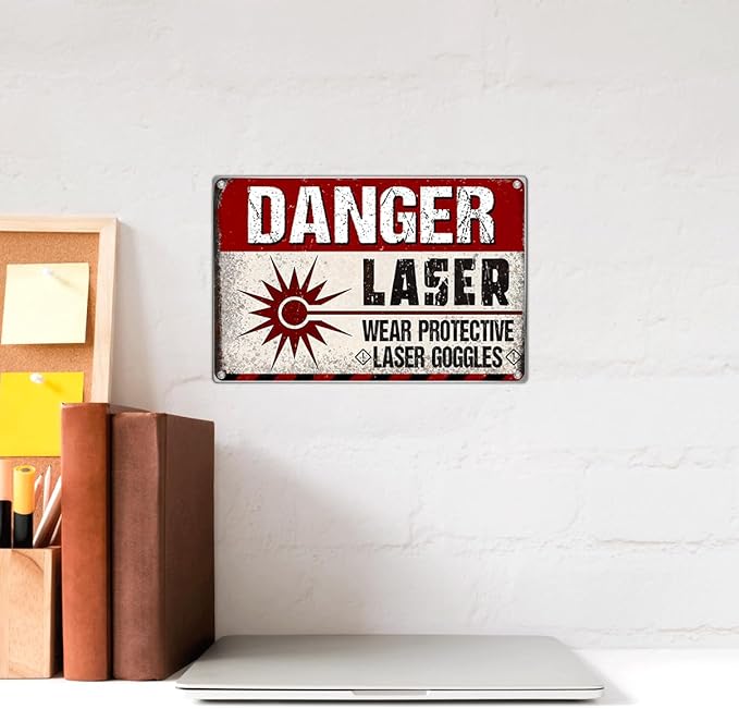 Danger Laser Wear Goggles Metal Sign Vintage Retro Wall Decor Warning Safety Notice For Workplace Lab Industrial Area 12 x 8 Inch Aluminum Indoor Outdoor Art