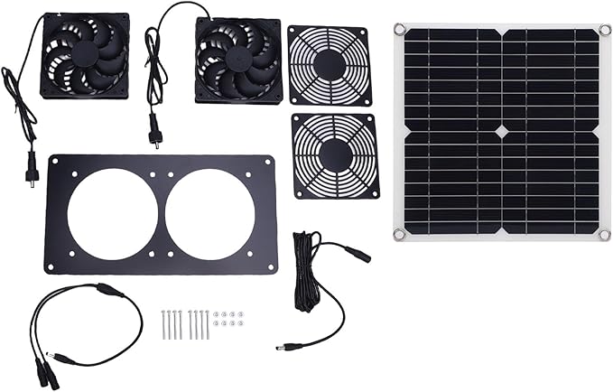 10W Solar Powered Exhaust Fan Kit with Dual Fan System for Pet House Chicken Coop Greenhouse, Suitable for Small Chicken Coops,Sheds,Window Exhausts