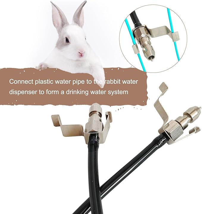 8pcs Stainless Steel Rabbit Watering Nipples Metal with Cage Clips Rabbit Water Nipples Dispenser Hamster Waterer Automatic Watering System