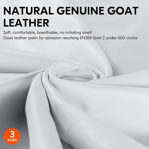 Vgo... 3-Pairs Unlined Top Grain Goatskin Work and Driver Gloves for Men(Size L, White, GA9501)