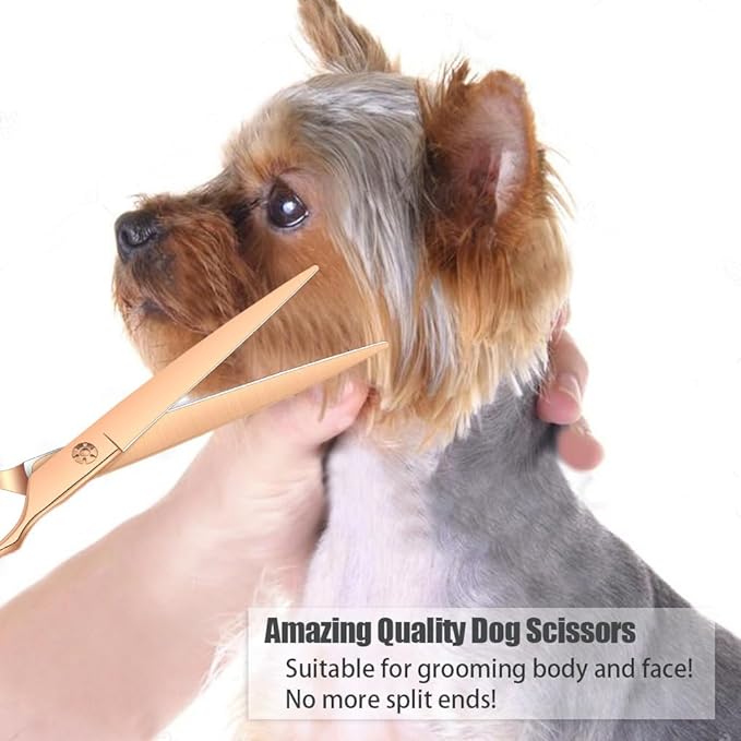 7.5" Dog Grooming Scissors Professional Trimming Cutting Shears for Dog Cat Pet Animal Grooming on Face and Paws Gold
