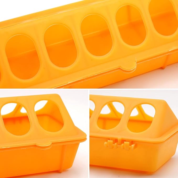 6 Pieces Plastic Flip Top Bird Small Poultry Feeder Quail Chick Feeder Waterer Poultry Feeding Tray Trough Dish Dispenser No Mess No Waste for Brooder Chickens Ducks Quails Pigeon Birds