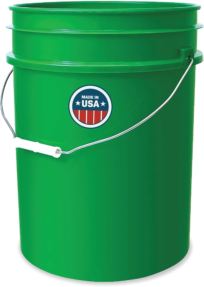 5 Gallon Bucket Only | Made in USA | Food Grade | Durable 90 Mil All Purpose Pail | BPA Free | Premium HPDE | Easy Stack and Store | Lids Not Included (Green, 1)