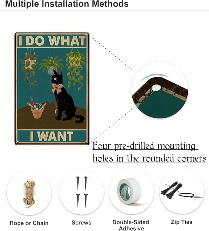Cat Signs Gifts, I Do What I Want Cat Wall Art, 12x8 Inches, Tuxedo Cat Decor for Bedroom Garden Funny Cat Gifts