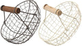 2pcs Vintage Farmhouse Style Wire Fruit and Bread Basket with Wooden Handles Multi-function Kitchen Storage Basket for Eggs and Snacks Gray and Cream for Countertop Organization
