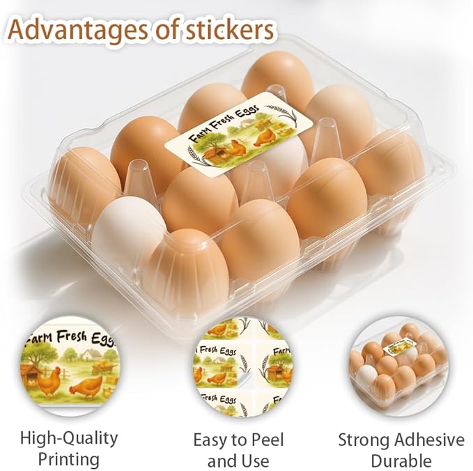 160 Pcs Farm Fresh Eggs Carton Labels, 4 x 2 in Rectangular Retro Font Chicken Unwashed Eggs Labels Self-Adhesive Egg Packaging Stickers for Chicken Egg Box Container Farm Supplies
