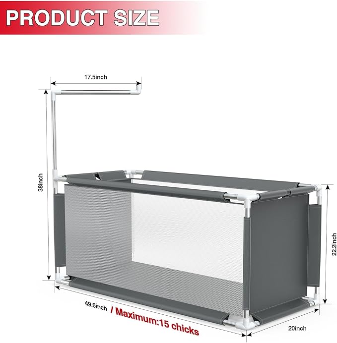 Indoor Chick Brooder Kit, 10.6 ft³ Habitat for Chicks, Ducklings & Quail, Stainless Frame, Waterproof Breathable Oxford, Includes Feeder, Waterer and Perch, 47.2"x19.7"x19.7"