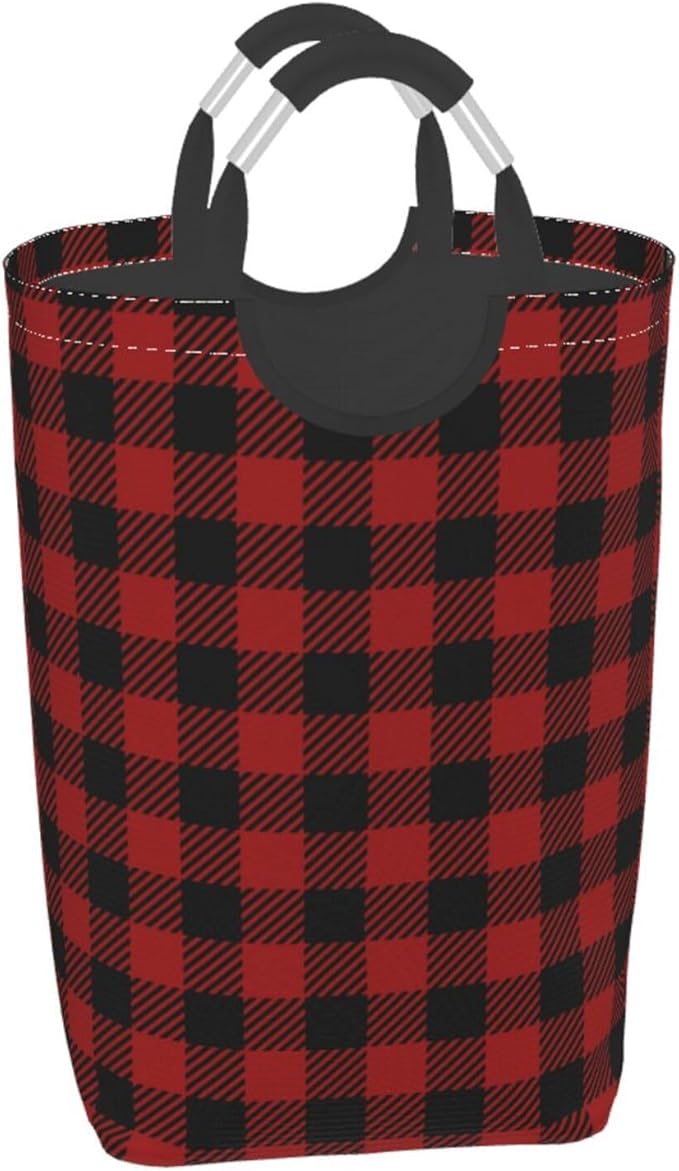 Red Buffalo Plaid Laundry Basket Red Black Checkered Foldable Laundry Hamper Vintage Collapsible Laundry Baskets with Handles Clothes Hamper Laundry Tote Bag for Dorm Family Storage Bin 50L