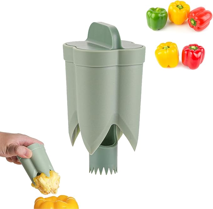 Pepper Seed Corer Remover - 2025 Upgraded 2-in-1 Bell Pepper Cutter & Deseeder: Effortlessly Streamline Your Kitchen Prep for Faster, More Efficient, & Hassle-Free Meal Prep (1, Green)