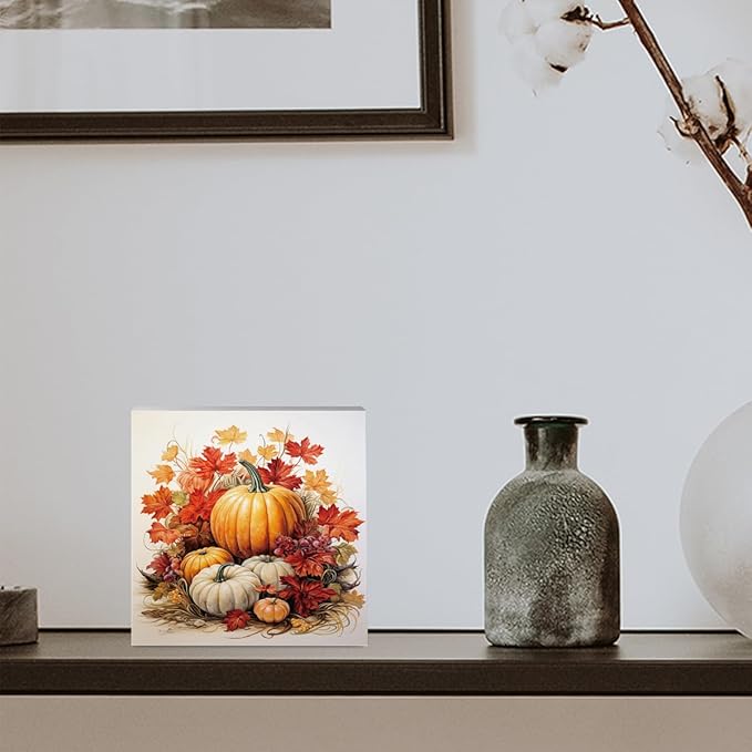 Fall Decorations for Home Farmhouse Office Bedroom Living Room, Pumpkins Decor, Fall Sign, Autumn Decor Wood 2401